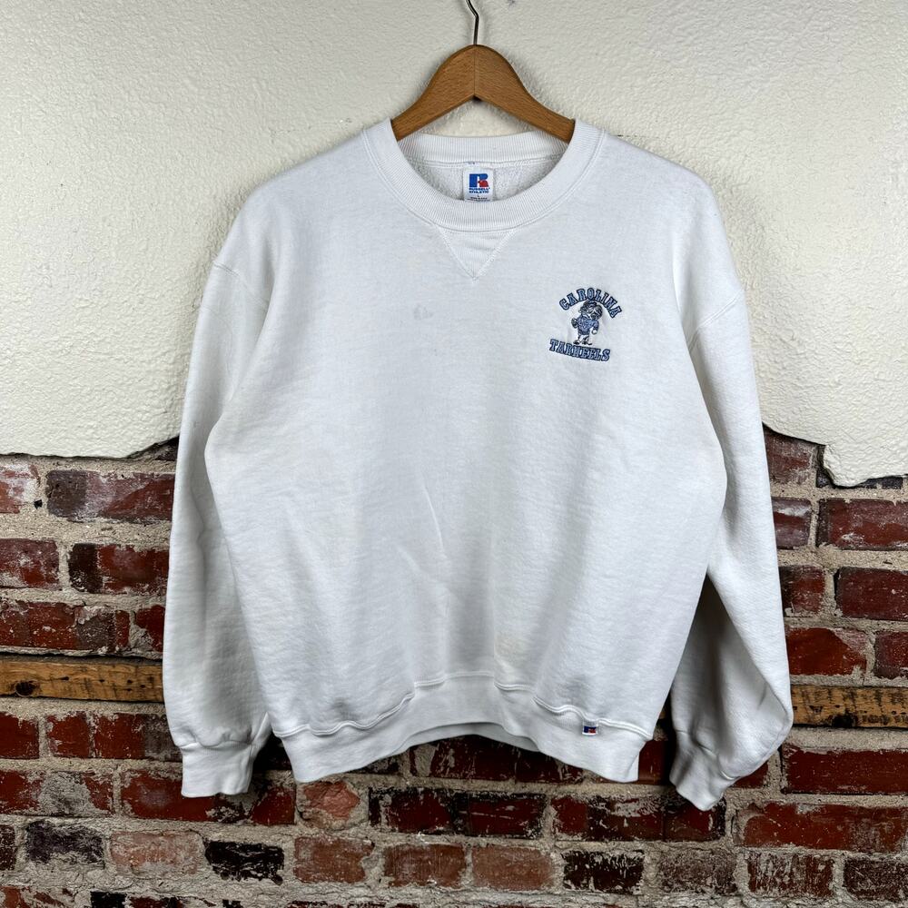 Vintage Carolina Tarheels Sweatshirt Size Large White Crewneck Embroidered NCAA